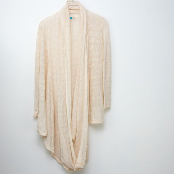Alice + Oliva Draped Front Cardigan Knit Embellished Sequins Wool Cream Size XS - Picture 2 of 9